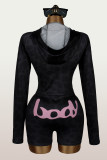 Trendy Print Sports Zip Hoodie and Shorts Two-Piece Set for Women