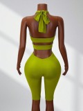 Solid Color Tight-Fitting Casual Halter Neck Low Back Jumpsuit