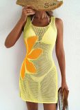 Women Summer Beach Holidays Sexy Flower Cut Out Slit Sleeveless Dress