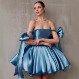 Summer Off-Shoulder Formal Party Birthday Short Dress with Butterfly Tie（Processing time need 3-6 days）