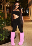 Women's Summer Solid Color Slash Shoulder Strapless Open Waist Tight-Fitting Jumpsuit