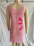 Women Summer Beach Holidays Sexy Flower Cut Out Slit Sleeveless Dress