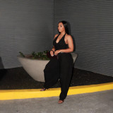 Women's Solid Color Halter Neck Zipper Jumpsuit without Belt