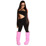 Women's Summer Solid Color Slash Shoulder Strapless Open Waist Tight-Fitting Jumpsuit