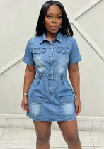 Women's Street Fashion Button-Down Short-Sleeve Denim Dress