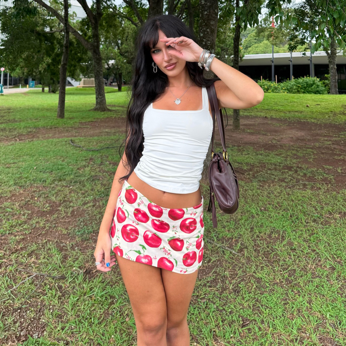 Apple Print Skirt for Holiday Casual Wear