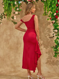 Women One Shoulder Sexy Off Shoulder Slit Bodycon Dress