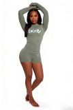 Trendy Print Sports Zip Hoodie and Shorts Two-Piece Set for Women