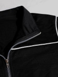 Women's Color-Block Stand Collar Zip Wide-Leg Pants Casual Two-Piece Set