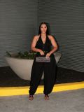 Women's Solid Color Halter Neck Zipper Jumpsuit without Belt