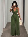 Women's Summer Solid Color Sexy Low Back Loose Wide-Leg Jumpsuit