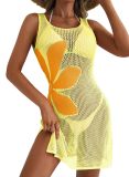 Women Summer Beach Holidays Sexy Flower Cut Out Slit Sleeveless Dress