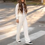 Women's Color-Block Stand Collar Zip Wide-Leg Pants Casual Two-Piece Set