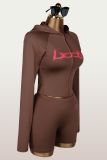 Trendy Print Sports Zip Hoodie and Shorts Two-Piece Set for Women