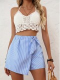 Women's Spring/Summer Fashion Striped Lace-Up Beach Loose Shorts