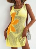 Women Summer Beach Holidays Sexy Flower Cut Out Slit Sleeveless Dress