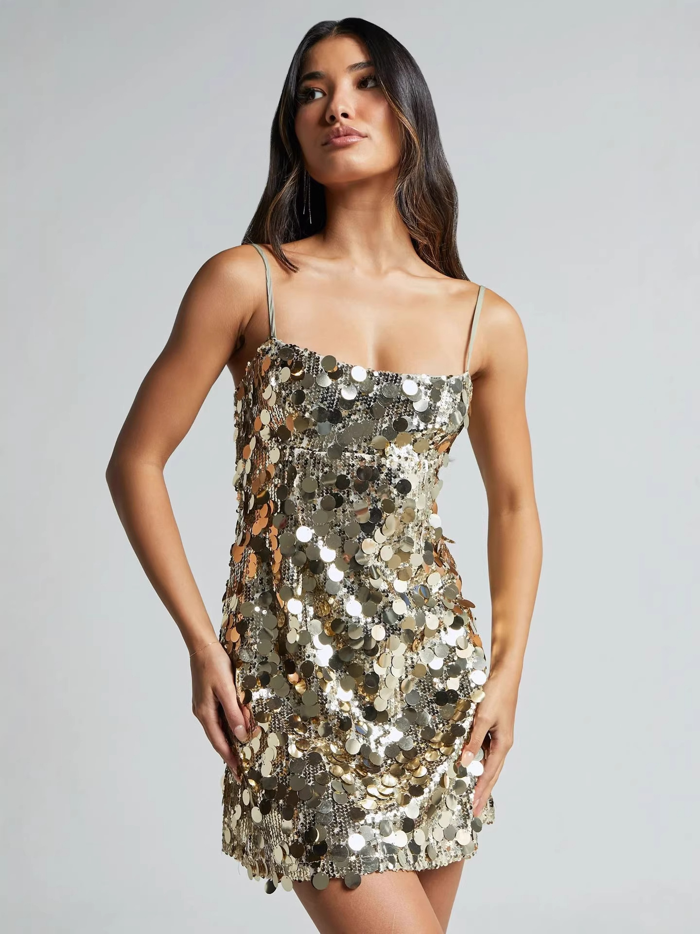 Sequin Spaghetti Strap Bodycon Dress for Evening Parties