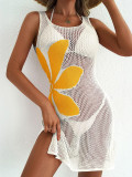 Women Summer Beach Holidays Sexy Flower Cut Out Slit Sleeveless Dress
