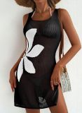Women Summer Beach Holidays Sexy Flower Cut Out Slit Sleeveless Dress