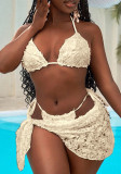 Women Sexy Lace Up Flower Three Piece Swimwear
