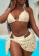 Women Sexy Lace Up Flower Three Piece Swimwear