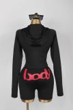 Trendy Print Sports Zip Hoodie and Shorts Two-Piece Set for Women