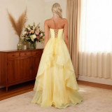 Strapless Evening Gown Summer Multi-Layered Pleated Dress（Processing time need 3-6 days）