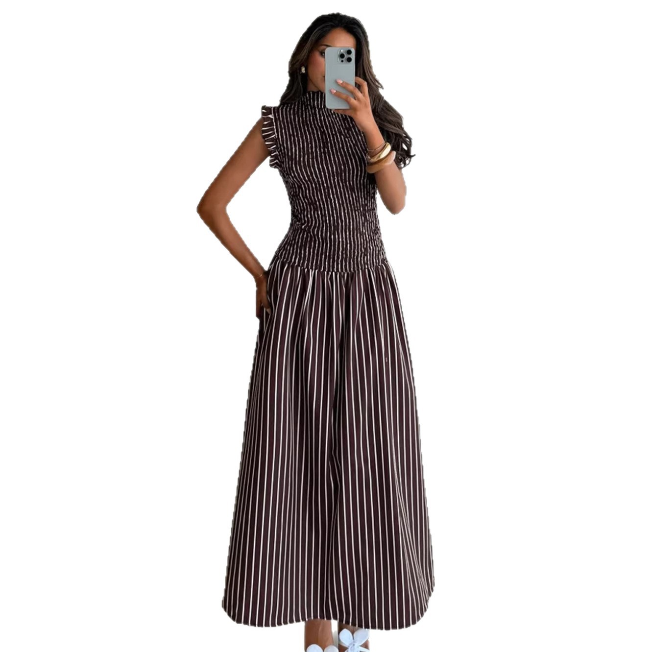 Striped Sleeveless Maxi Dress for Beach Holidays