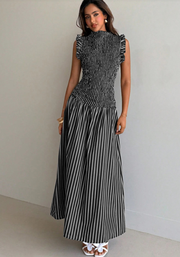 Women Stripe Sleeveless Beach Holidays Maxi Dress