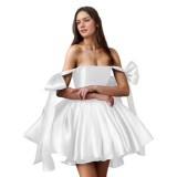 Summer Off-Shoulder Formal Party Birthday Short Dress with Butterfly Tie（Processing time need 3-6 days）