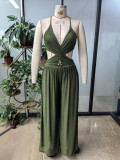 Women's Summer Solid Color Sexy Low Back Loose Wide-Leg Jumpsuit