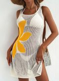 Women Summer Beach Holidays Sexy Flower Cut Out Slit Sleeveless Dress