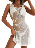 Women Summer Beach Holidays Sexy Flower Cut Out Slit Sleeveless Dress