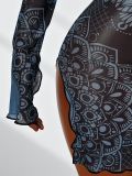 Retro Floral Lace Bell-Bottom Sleeve Deep V-Neck High-Slit Dress