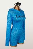 Trendy Print Sports Zip Hoodie and Shorts Two-Piece Set for Women