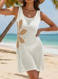 Women Summer Beach Holidays Sexy Flower Cut Out Slit Sleeveless Dress