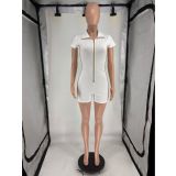Women's Zip Short-SleeveHigh Stretch Athletic Jogging Casual Jumpsuit