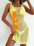 Women Summer Beach Holidays Sexy Flower Cut Out Slit Sleeveless Dress