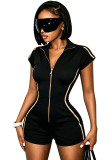 Women's Zip Short-SleeveHigh Stretch Athletic Jogging Casual Jumpsuit