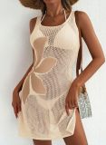 Women Summer Beach Holidays Sexy Flower Cut Out Slit Sleeveless Dress