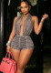 Women Mesh Print Halter Neck Backless Jumpsuit