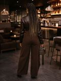 Women American Style Irregular Cross Metal Buckle Wide Leg Pants
