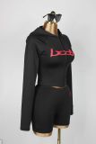 Trendy Print Sports Zip Hoodie and Shorts Two-Piece Set for Women