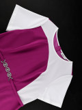 Plus Size Women Short Sleeve Color Block Pleated Formal Party Bodycon Dress