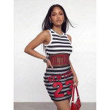 Women Summer Casual Flower Round Neck Sleeveless Dress