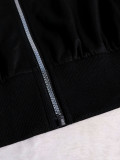 Women's Color-Block Stand Collar Zip Wide-Leg Pants Casual Two-Piece Set