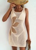 Women Summer Beach Holidays Sexy Flower Cut Out Slit Sleeveless Dress