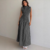 Women Stripe Sleeveless Beach Holidays Maxi Dress