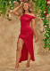 Women One Shoulder Sexy Off Shoulder Slit Bodycon Dress