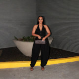 Women's Solid Color Halter Neck Zipper Jumpsuit without Belt
